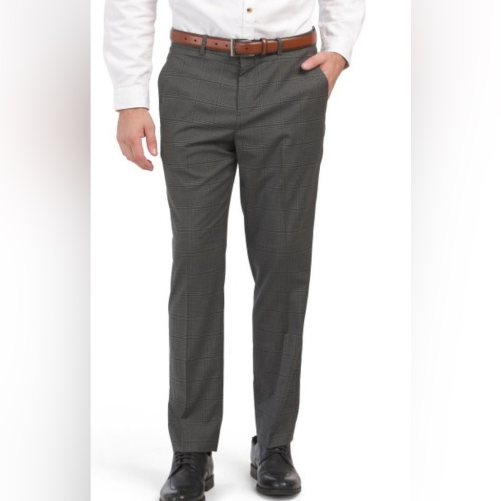 196. PERRY ELLIS PORTFOLIO Coffee Slim Straight Large Plaid Printed Dress Pants